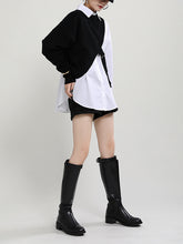 Women Lapel Color Block Shirt Two-Piece Blouse